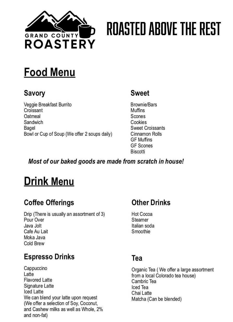 Menu – GRAND COUNTY ROASTERY